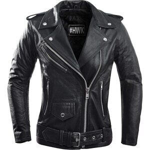 🆕 Hwk Leather Motorcycle Jacket Women Black Genuine Weather Resistant Riding